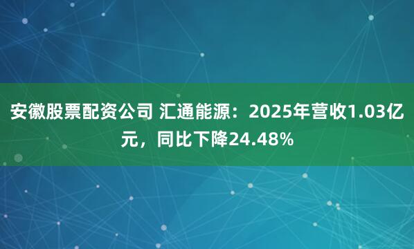 安徽股票配资公司 汇通能源：2025年营收1.03亿元，同比下降24.48%